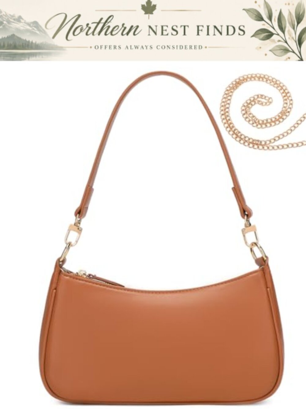 PU Leather Y2K Shoulder Bag Clutch with Detachable Gold Chain